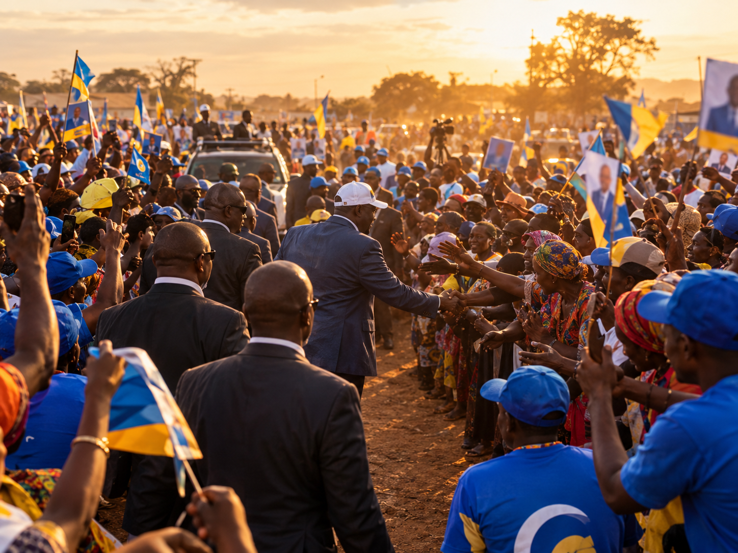 Political candidate greeting supporters in a crowd during a campaign event