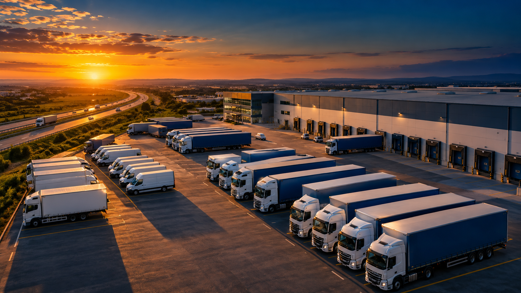 Fleet of logistics vehicles representing an optimized transport network